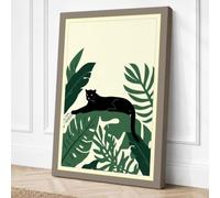 Black Cat in Foliage Japandi Canvas Wall Art Print 18x12 Inch