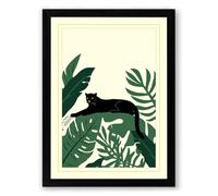Black Cat in Foliage Japandi Framed Wall Art Print A4 (29.7×21cm) Black, Wall Decor for Living Room, Bedroom, Office & Home, Ready to Hang, Art Gift