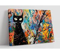 Black cat in Jackson pollock 2 Canvas Wall Art Picture Print - 36 inch wide x 24 inch high (Frame Depth 30mm)