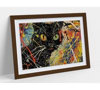 Black cat in Jackson pollock Stunning Framed Wall Art Print Picture - A1 - Walnut Frame