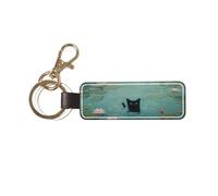 Black Cat In Lake Lotus Flowers Car Keychain Universal Key Fob Keychain Ideal Leather Key Chain Holder For Men & Women