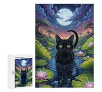 Black Cat in Lily Pond: Winter Activity Gift, 300 PCS Jigsaw Puzzle for Adults - for A Rewarding Weekend Challenge