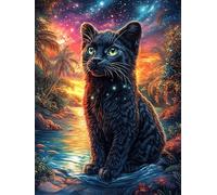 Black Cat in Magical Forest 300-piece Jigsaw Puzzle Bundle Magical Accompany Fairy Tale Family Puzzle Lovers Brain Training Mindful Activity Spring Rigid Cardboard 300 PCS