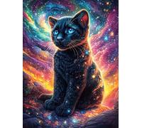 Black Cat in Space 300 Pieces Jigsaw Puzzles Wild Animals Fantasy Fairy Tale For Men Educational Decompression Adults Anxiety Memory Care Mothers Valentines Gift Eco Friendly Material 300 PCS