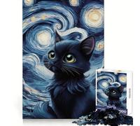Black Cat in Starry Night Jigsaw Puzzles for Teenagers 1000 Sharp Recall Restful Activity Snug Fit Unique Gift (38x26cm)