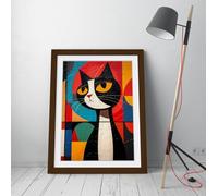 Black cat in style of Wassily Kandinsky Stunning Framed Wall Art Print Picture - A2 - Walnut Frame