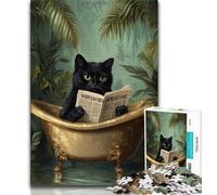 Black Cat in The Bathroom Puzzles for Adults Teens 1000 Pieces,Challenging To Complete But Fun And Humorous with Matching Poster And Trivia Sheet (75x50cm)