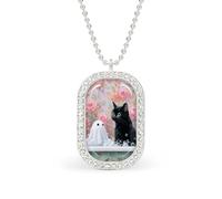 Black Cat in The Bathtub with White Ghost Rectangle Pendant Necklace Silver Women Jewelry Alloy Keychain Tag Jewelry