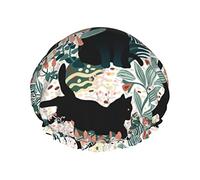 Black Cat In The Butterfly Garden Waterproof Shower Cap,Elastic Bathing Hair Cap Environmental Protection Hair Bath Caps, Double WaterproofBathing Shower Hat