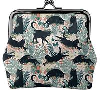 Black Cat in The Garden Women's Leather Coin Purse, Small Change Pouch with Kiss-Lock Clasp Closure Buckle Wallet for Girl Gift