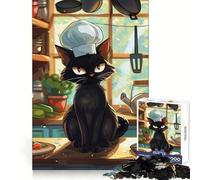 Black Cat in The Kitchen Jigsaw for Adults 1000 Pieces Critical Think Cozy Pastime Uniform Edges Xmas Present (50x75cm)