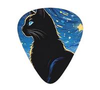Black Cat In The Moonlight Guitar Picks 12 Pcs, Acoustic Essential Thick And Thin Plectrums For Family Gatherings Male And Female Guitarists