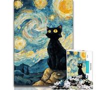Black Cat in The Night Sky 1000 Piece Jigsaw Puzzle for Adults And Teenagers,Staycation Kill Time with Fully Interlocking Randomly Shaped Pieces (75x50cm)