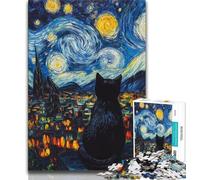 Black Cat in The Night Sky Puzzles for Teenagers 1000 Pieces,Help The Brain Exercise Addictive Toys to Cultivate Patience Great Gift (38x26cm)