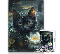 Black Cat in The Pond Jigsaw Puzzles 1000 Pieces for Teenagers Mindful Learning Fun Game Unique Gift for Joyful Celebrations Size 50x75cm