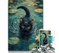 Black Cat in The Pond Jigsaw Puzzles for Teenagers 1000 Pieces,Learning Educational Toys Family Games Birthday Present,Gifts (38x26cm)