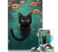 Black Cat in The Pond JigsawPuzzle 1000 Pieces for Adults,Decompressing Intellectual Educational Toy Birthday Present,Gifts,Wall Art (50x75cm)