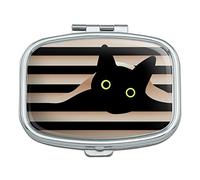 Black Cat in Window Rectangle Pill Case Trinket Gift Box