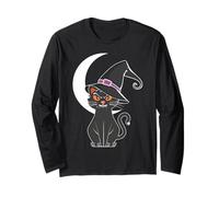 Black cat in Witch Hat Funny Halloween Witch Long Sleeve T-Shirt