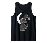 Black cat in Witch Hat Funny Halloween Witch Tank Top
