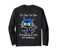 Black Cat Its Fine I'm Fine Amyotrophic Lateral Sclerosis Long Sleeve T-Shirt