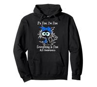 Black Cat Its Fine I'm Fine Amyotrophic Lateral Sclerosis Pullover Hoodie