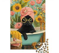Black Cat Jigsaw Puzzles 1000Pc Recycled Paper Bathtub SpaPuzzle for Adults Jigsaw Puzzle Difficult Challenging Home Activity Fun Present for Home 38x26cm/1000pcs