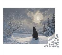 Black Cat Jigsaw Puzzles Puzzle for Adults Kids. 1000 Piece Moonlit Snowy Field Impossible Challenge Toy Educational Game Home Decoration for Educational Games Gifts 1000pcs (75x50cm)