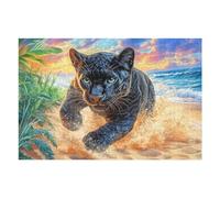 Black Cat Jumping Water 1000 Piece Jigsaw Puzzle for Adults Home Library Decor Intellectual Challenge Precision Cut for Intellectuals 1000 PCS