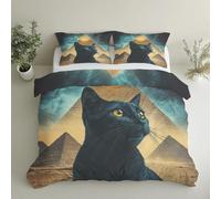 Black Cat King Szie Duvet Cover Sets - 3 Pcs Pyramid Desert Ancient Egypt Bedding Set Reversible Soft Microfibre Quilt Covers & 2 Pillowcases with Zipper Closure GS*1