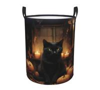 Black Cat Laundry Baskets Round Dirty Clothes Hamper Laundry Hampers With Handle,Waterproof,Lightweight,Foldable,60l,For Bedroom,Bathroom,Nursery,And Toy Organization