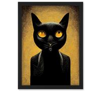 Black Cat Le Chat Noir Modern Mustard Artwork Framed Wall Art Print A4 Artery8 Black One Size