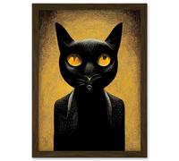 Black Cat Le Chat Noir Modern Mustard Artwork Framed Wall Art Print A4 Artery8 Brown One Size