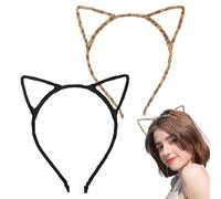 Black Cat Leopard Plush Ears, 2 pcs Cat Ears Headband, Black Cat Ear, Leopard Ear Adult, Halloween Parties Cosplay Hairband for Adult Women Kids
