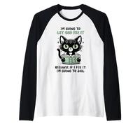 Black Cat Let God Fix It Christian Humor Sarcastic Feline Raglan Baseball Tee