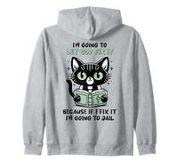 Black Cat Let God Fix It Christian Humor Sarcastic Feline Zip Hoodie