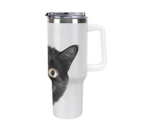 Black Cat Lies Down 40 Oz Tumbler with Handle And Flip Straw, Vacuum Insulated Stainless Steel Tumbler Cups, Travel Coffee Mug, Dishwasher Safe & Bpa-Free, Reusable Water Bottle(white)