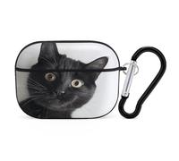 Black Cat Lies Down Airpod Pro Case Cover Wireless Earbuds Case Protective Cover with Keychain Compatible with AirPods 1st & 2nd Generation Full Protective, Front LED Visibe Black