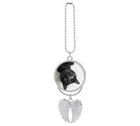 Black Cat Lies Down Guardian Angel Wings Car Charm Rear View Mirror Hanging Accessories, Car Pendant for Women Personalized Rearview Mirror Hanging Ornament Interior, Cars Decorations-Silver