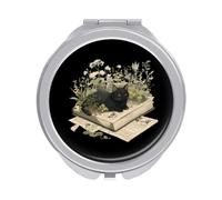 Black Cat Lies on Book Compact Mirror for Purse Travel