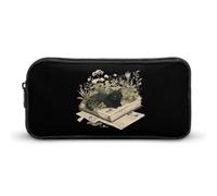 Black Cat Lies on Book Funny Pen Case Pencil Large Pouch Stationery Bag Makeup Cosmetic Organizer for Men Women