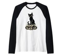 Black Cat Lover Adopt The Black Cat Rescue Raglan Baseball Tee