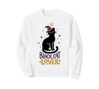 Black-Cat Lover Witch Hat Halloween Folk Art Cat Sweatshirt