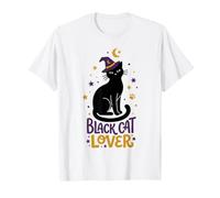 Black-Cat Lover Witch Hat Halloween Folk Art Cat T-Shirt