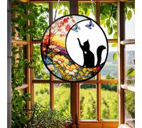 Black Cat Memorial Stained Glass Suncatcher - Butterfly and Halloween Decor - Themed Gift for Cat Lovers