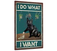 Black Cat Metal Sign, I Do What I Want Funny Vintage Hanging Decor For Home, Bar, Pub, Aluminum 8x12 Inch