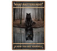 Black Cat Metal Signs What Matters Most Is How You See Yourself Tin Sign Cat Metal Wall Plaques Funny Signs Vintage Decor Retro Wall Art for Bedroom Living Room Decor 12x16 Inch