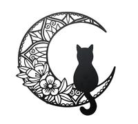Black Cat Metal Silhouette - Rustic Cat Moon Wall Hanging Witch Animal Art Decoration | Cut Iron Silhouette with Heavenly Theme for Home Decor Living Room Decor