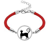 Black Cat Mewing Elegant Animal Outline Lucky Red String Bracelet Rope Bracelet Handmade
