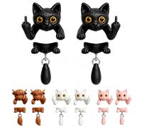 Black Cat Middle Finger Studs Earrings for Women, Cute Cat 3D Printed Gothic Animal Front Back Earrings Halloween Christmas Jewelry Gifts for Colleagues, Friends, Cats Lovers